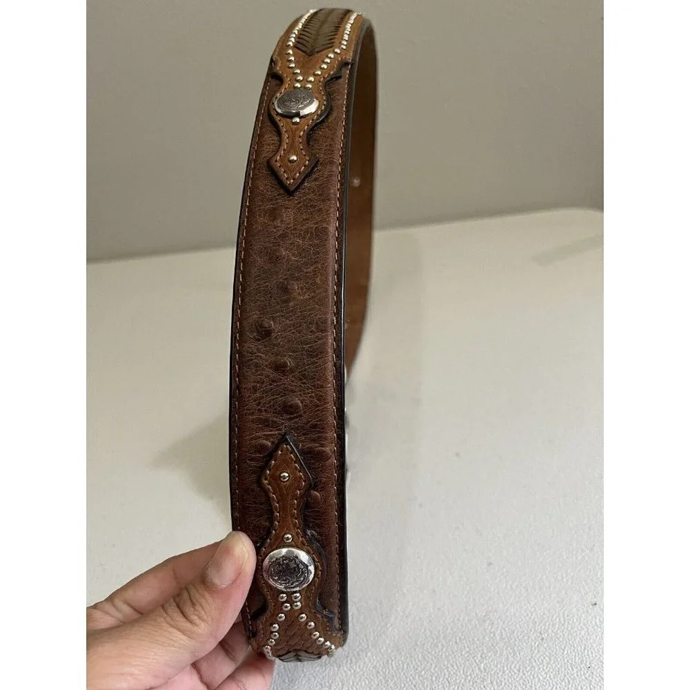 Nocona Belt Western Brown Leather Men Size 40 Embellished Basket Weave